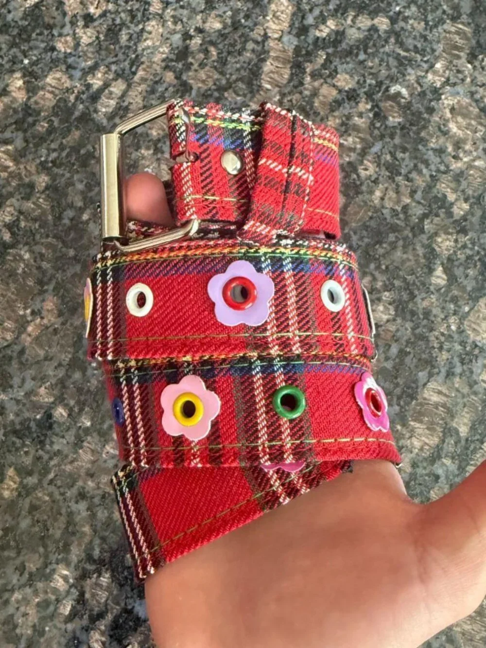 Red Plaid Y2K Flower Eyelet Grommet Belt